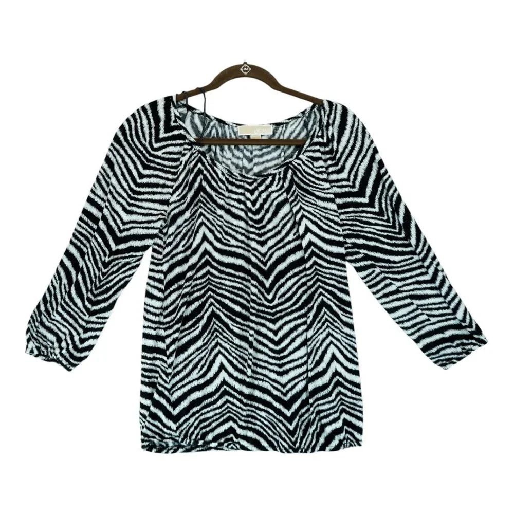 MICHAEL KORS Women's Bold Tiger Print Knit Top Striped, Black & White, Size S‎